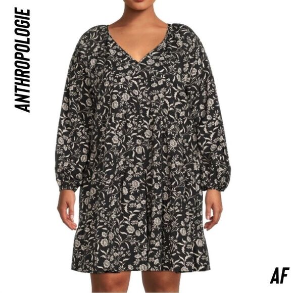 ANTHROPOLOGIE BY TERRA & SKY RELAXED PEASANT DRESS NEW 3X BLACK COMBO - Picture 1 of 6